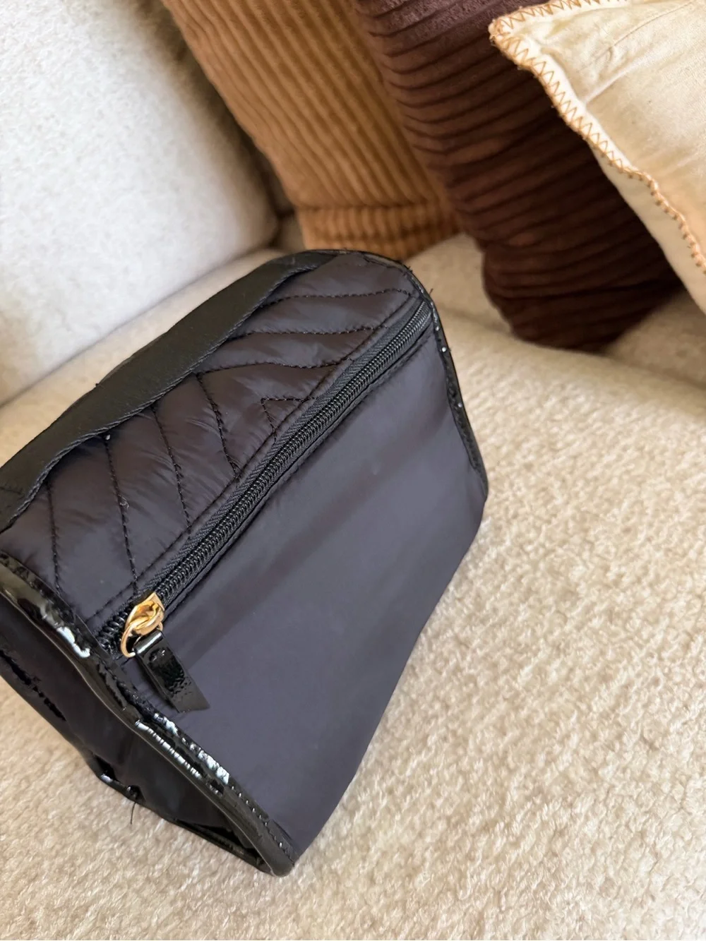 Victoria's Secret Black Quilted Toiletry Pouch with Gloss Trim